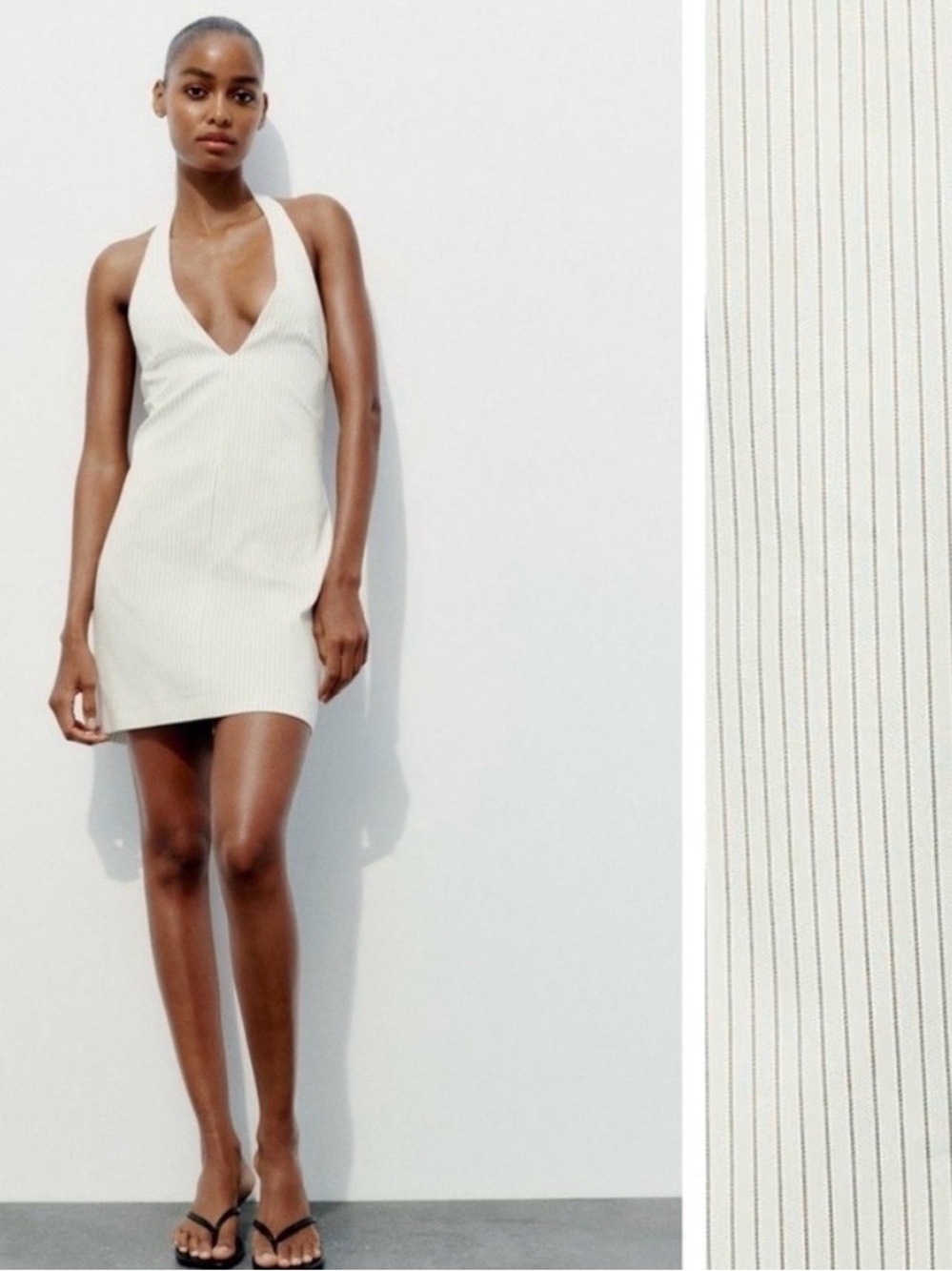 ZARA Cream Mini Dress with Thin Brown Stripes